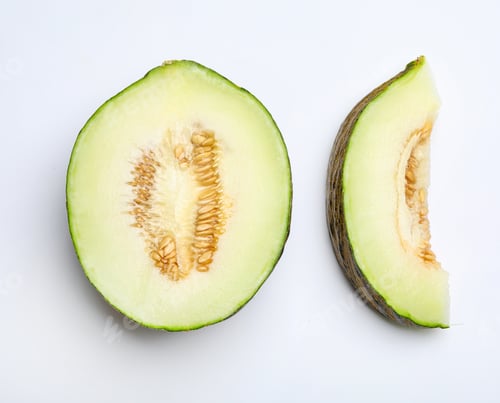 Preview: Ripe tasty melons on white background, top view