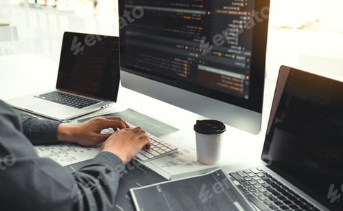 Preview: man working code program developer computer web development working design software