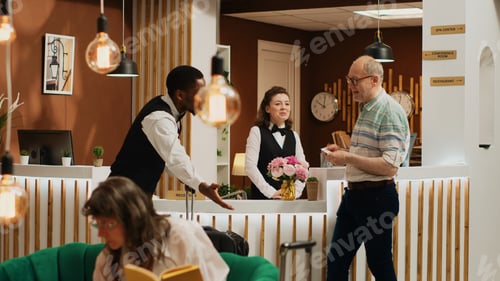 Preview: Senior tourist doing check in routine