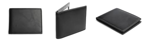 Preview: Stylish black leather wallet isolated on white, set