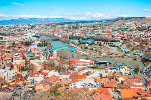Preview: Tbilisi city panorama. Old city, new Summer Rike park, river Kura, the European Square and the