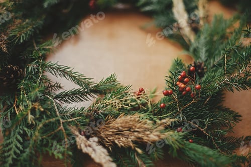 Preview: Rustic Christmas wreath detail closeup