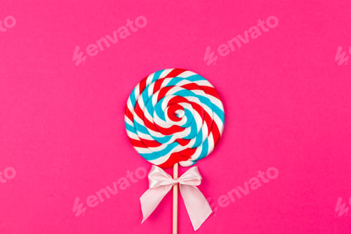 Preview: Colorful lollipop Flat lay Minimal concept. Creative photo