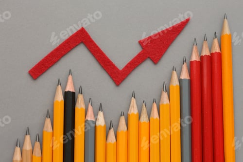 Preview: Coloured bar graph of pencils with an arrow pointing upwards.