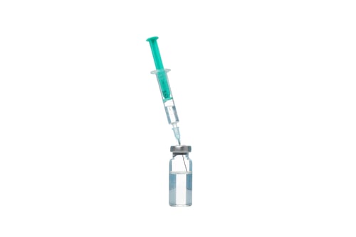 Preview: PNG, Glass medical bottle with liquid and syringe, isolated on white background