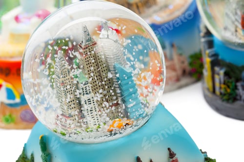 Preview: Snow globe travel souvenier destination isolated on white background