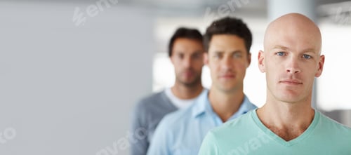 Preview: Shot of a young man standing in an office with male colleagues in the background
