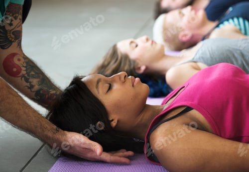Preview: Group of diverse people are joining a yoga class