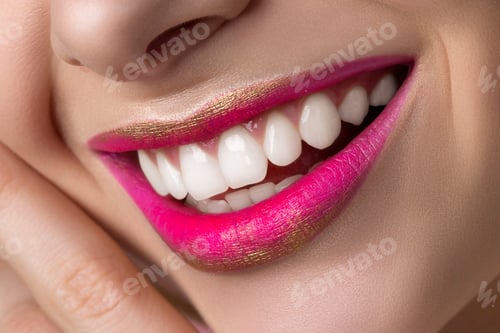 Preview: Close up view of beautiful smiling woman lips