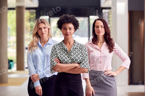 Preview: Portrait Of Multi-Cultural Female Business Team Inside Modern Office Building