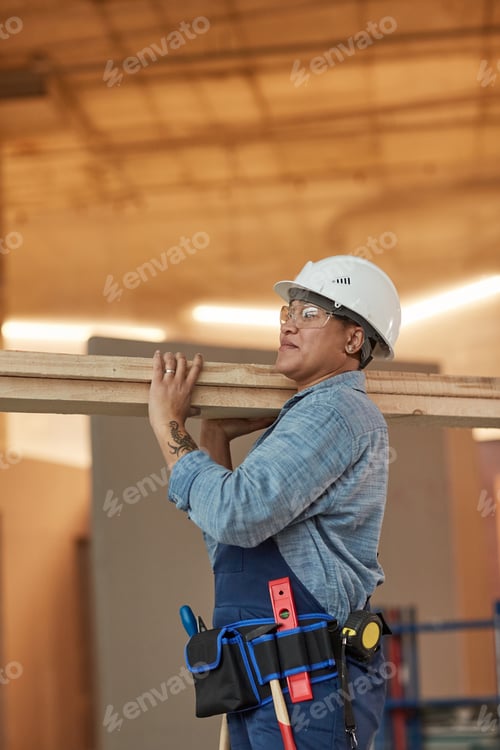 Preview: Female Worker Carrying Wood Side View
