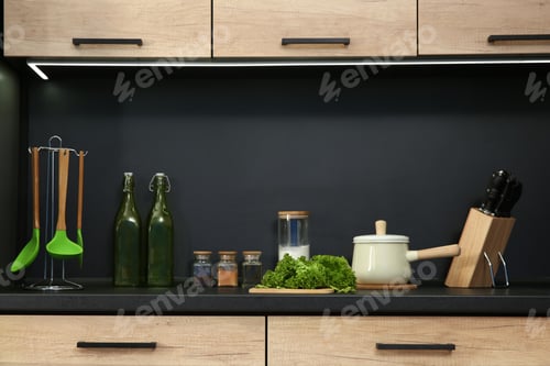 Preview: Stylish kitchen counter with houseware and products