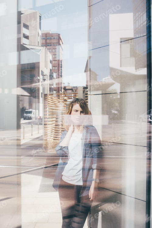 Preview: Young blonde woman double exposure