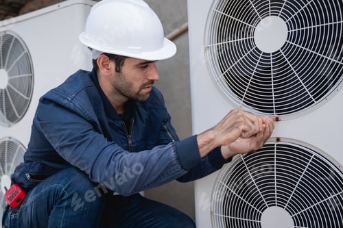 Preview: Engineers checking air conditioning cooling system of a major building or industrial facility.
