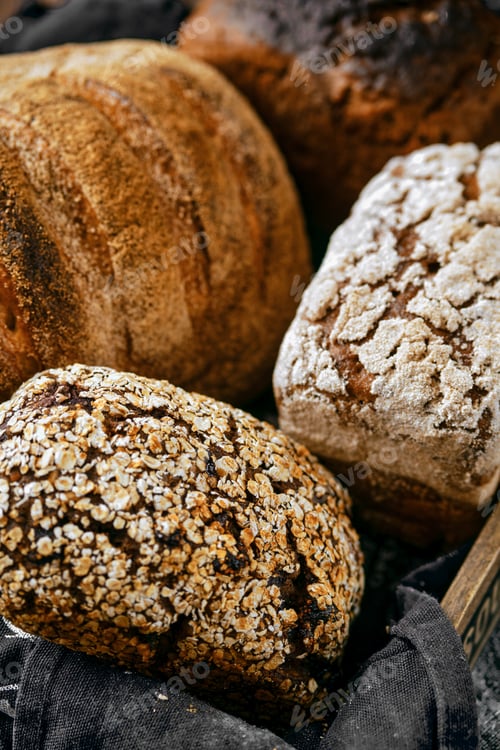 Preview: Closeup view of assortment of artisan bread