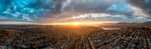 Preview: Golden Sunset Over Burnaby And Vancouver Skyline: A Panoramic City View At Dusk