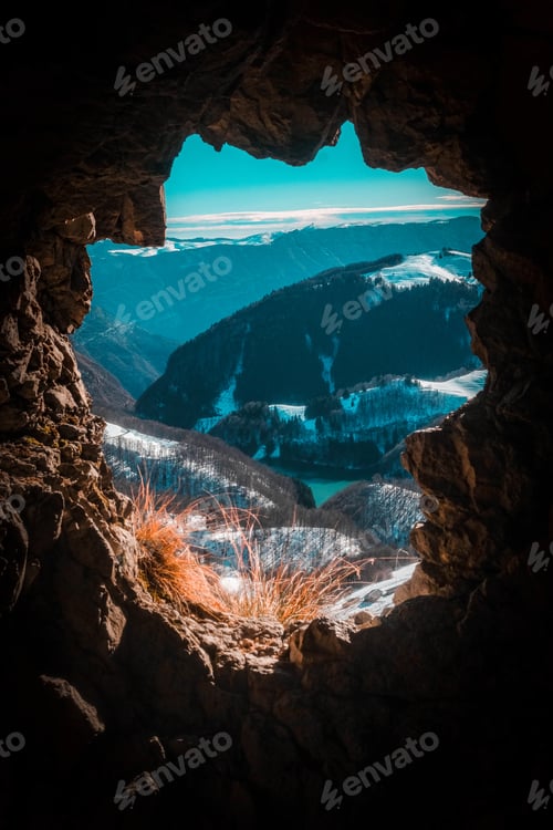 Preview: Closeup shot of a stone cave entrance inside
