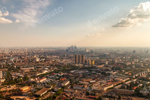 Preview: Moscow City Panorama Showcasing Urban Development and Architecture Under a Daytime Sky