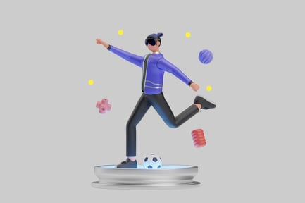 Visualização: Jogador de futebol do Metaverse com óculos vr