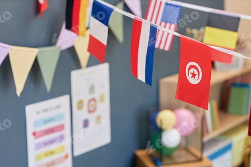 Preview: Close Up Garland with Various Country Flags Decorating School