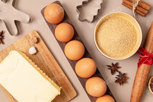 Preview: Christmas cookie baking background. Festive cooking