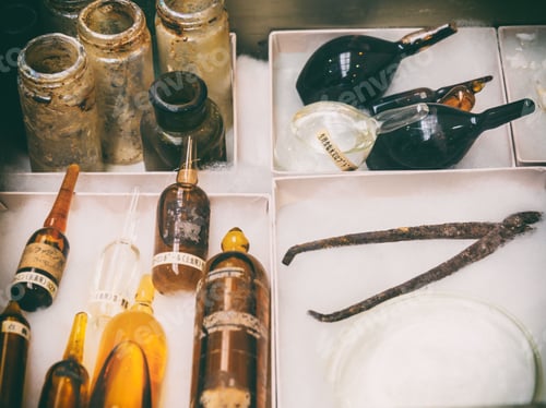 Preview: Closeup shot of old medicine utensils