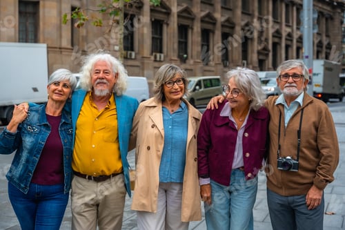 Preview: Group of senior friends traveling city together