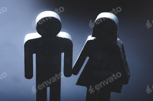 Preview: High angle view of a stand out cut-out clipping of sign and symbol of a man and woman in white color