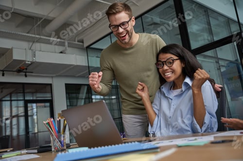 Preview: Woman and man doing business in conference room