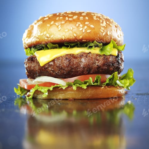 Preview: burger with melted cheese and sesame bun