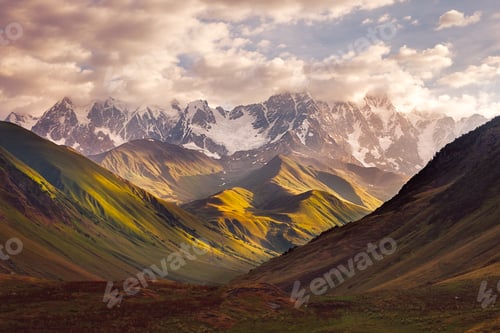 Preview: Beautiful mountain range sunrise in Ushguli, Svaneti, Georgia