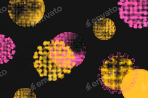 Preview: Yellow and Pink Abstract Dot Pattern on Black