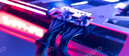 Preview: the bunch of wires inside of the powerful gaming computer, commutation and elements connection