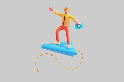Preview: Cartoon mailman on paper airplane
