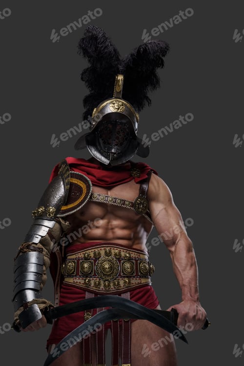 Preview: Colosseum warrior with plumed helmet against grey background