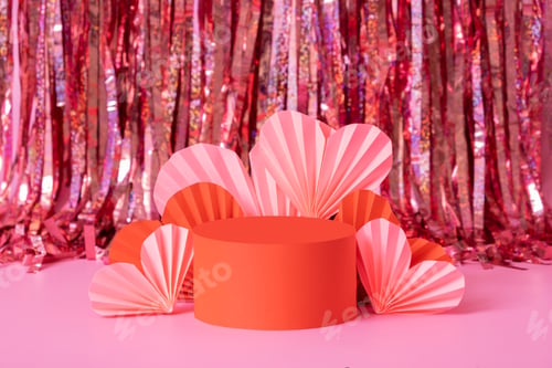 Preview: Mock up podium stage or pedestal and paper hearts. Decorations to Valentines day for your products