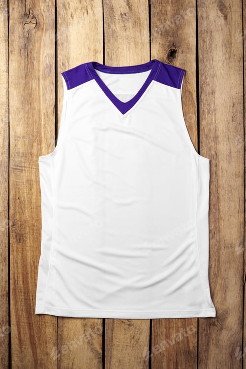 Preview: Basketball uniform on wooden background top view
