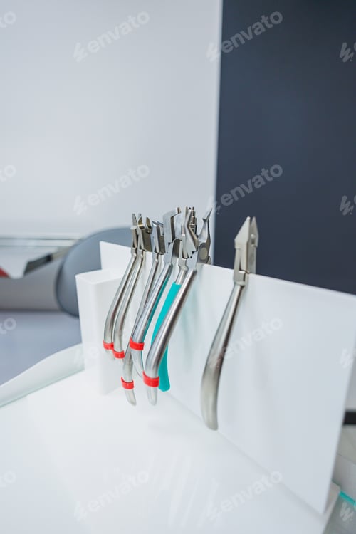 Preview: Sterile metal instruments for dental treatment. Tools for the dental office