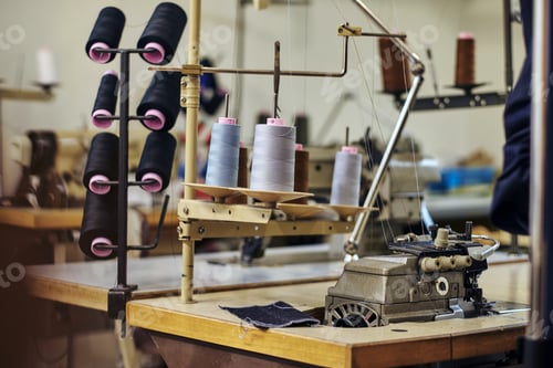 Preview: Image of a lot of coils with a threads at the sewing workshop.