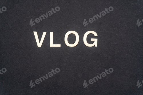 Preview: VLOG word written on dark paper background. VLOG text for your concepts