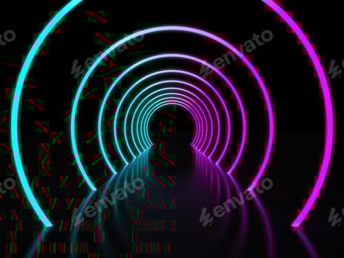 Vista previa: Fondo de un pasillo vacío con luz de neón, rayos de neón y resplandor. Representación 3D