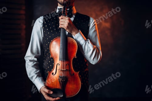 Preview: Portrait of male person holding wooden violin