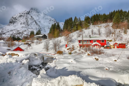 Preview: Fabulous morning scenery of Norwegian Nusfjord village.