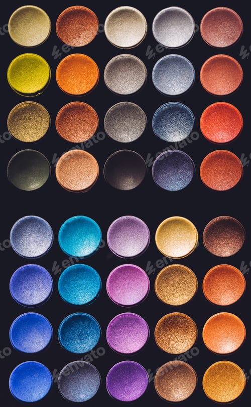 Preview: Colorful eyeshadow set on a black background.