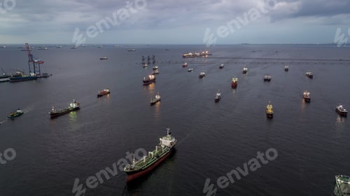 Preview: Aerial view oil chemical tanker at sea, Industrial crude oil and fuel tanker ship in deep ocean.