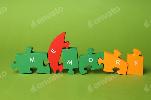 Preview: Concept of problems with memory, amnesia disease on green background