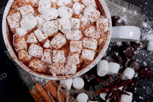 Preview: Drink Hot Chocolate And Marshmallow Marshmallow Is Near Paraphernalia