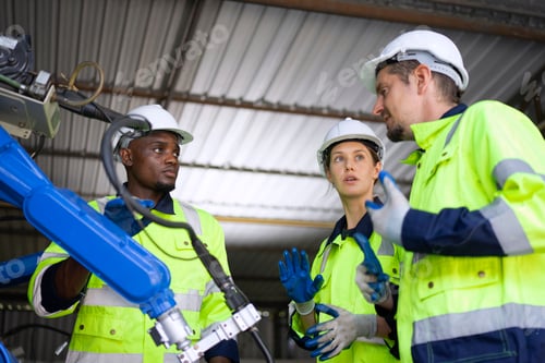 Preview: Engineer work at robotic arm factory.