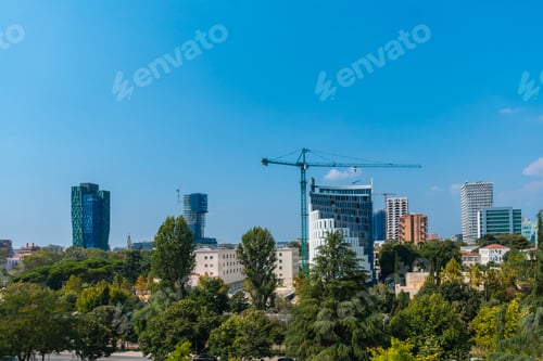 Preview: Very modern buildings seen from the Pyramid of Tirana near Skanderbeg Square in Tirana. Albania
