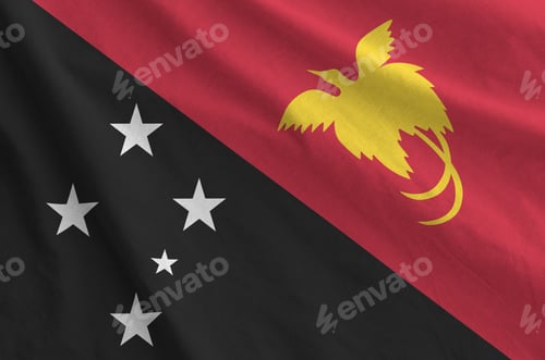 Preview: Papua New Guinea flag depicted on folded wavy fabric of old cloth